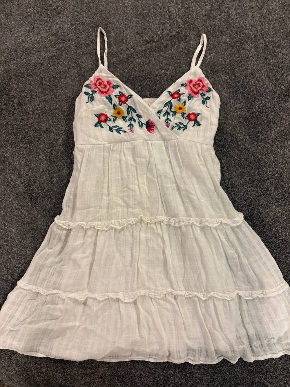 mi ami White Sundress with Pink, Yellow & Green Floral Embroidery
